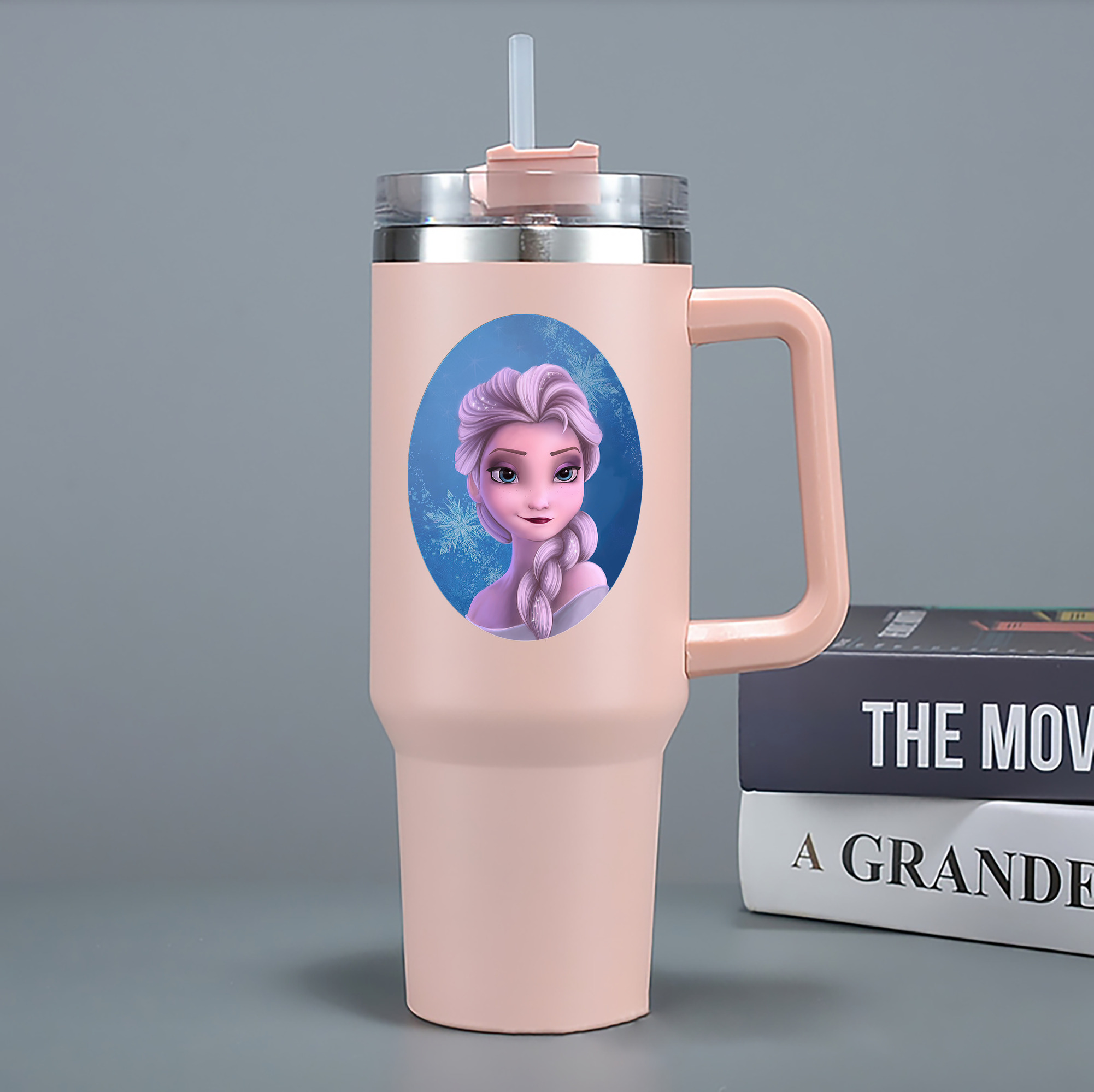 （画像用） アナと雪の女王 アンナ エルサ Frozen Anna Elsa 1200mL車用タンブラー - クリスタルステッカー（プラスチックストロー付き）
